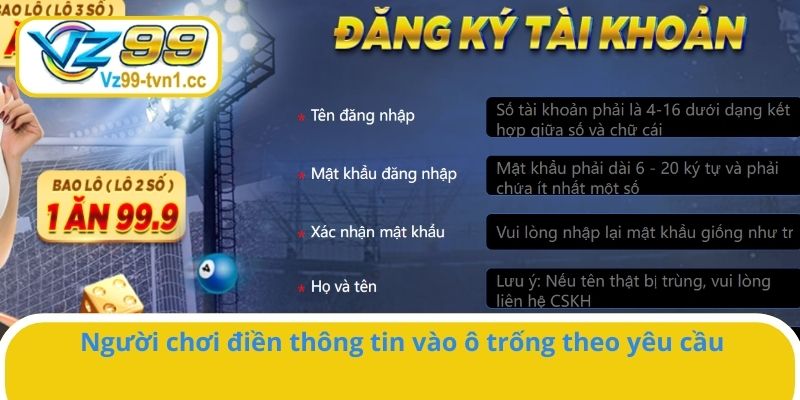 Người chơi điền thông tin vào ô trống theo yêu cầu